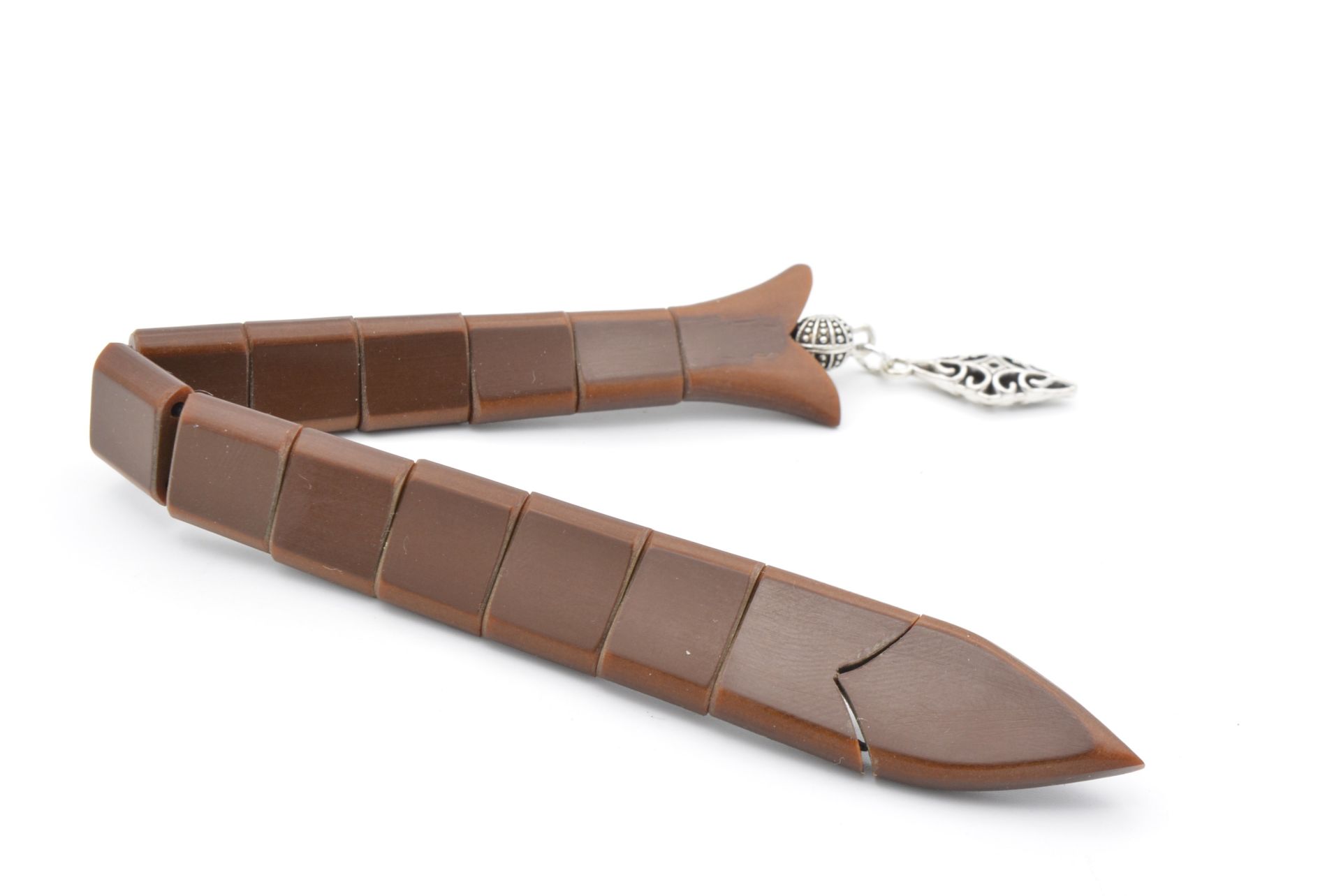 Usta İşi Orijinal Balık Model Kahverengi Fiber Tesbih Alman Fiber