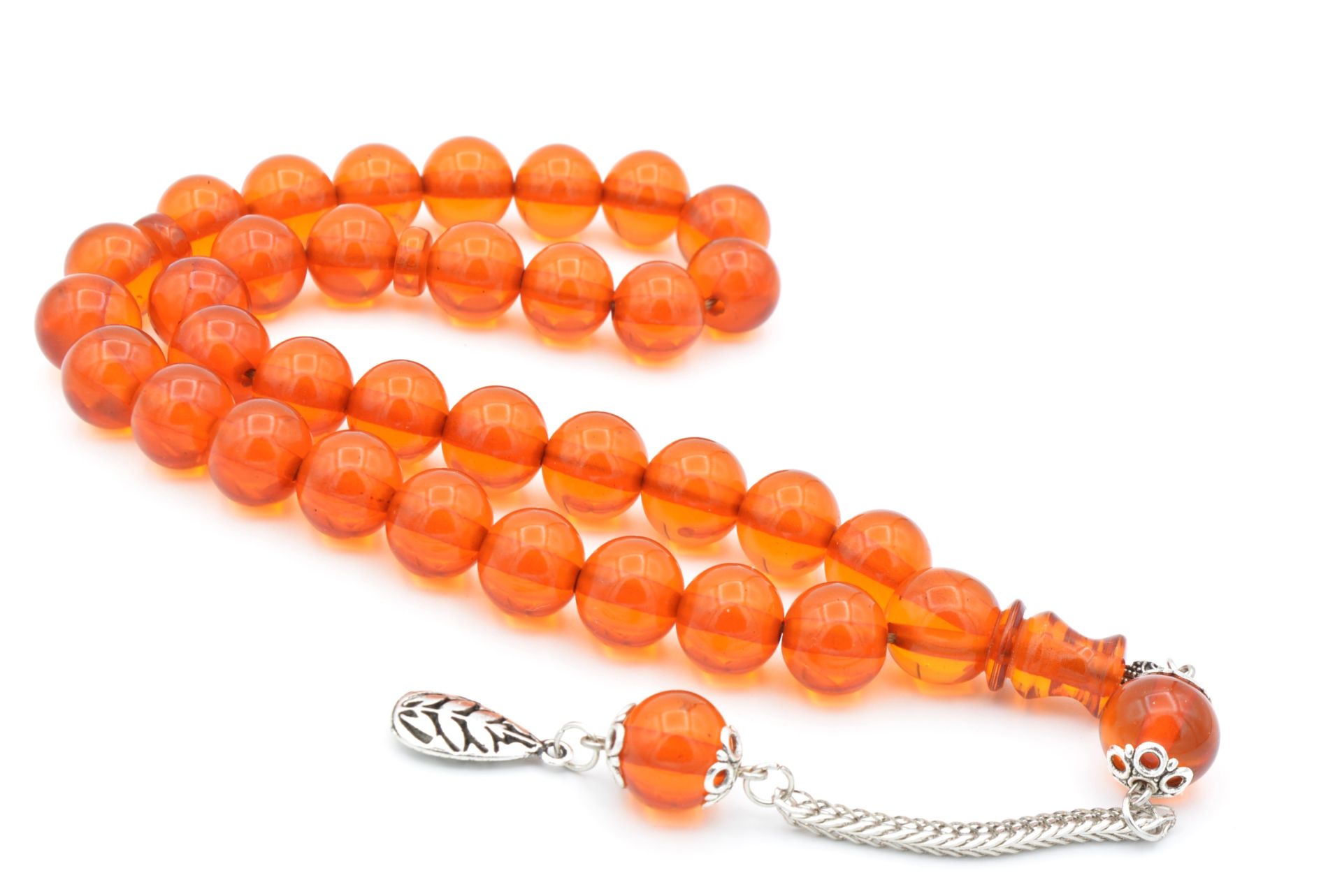 KÜRE KESİM TURUNCU SIKMA KEHRİBAR TESBİH İRİ BOY 001