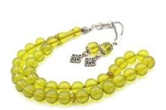 Gümüş Kaplama Püsküllü Küre Yeşil Sıkma Kehribar Tesbih