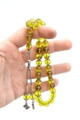 Gümüş Kaplama Püsküllü Küre Yeşil Sıkma Kehribar Tesbih