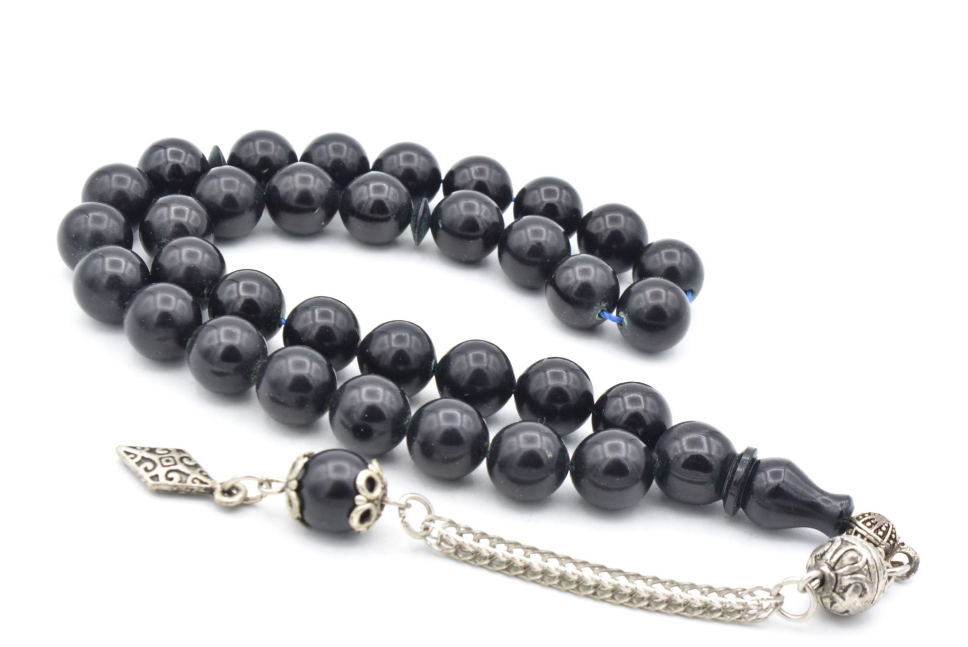 Gümüş Kaplama Kamçılı Küre Kesim Lacivert Katalin Tesbih