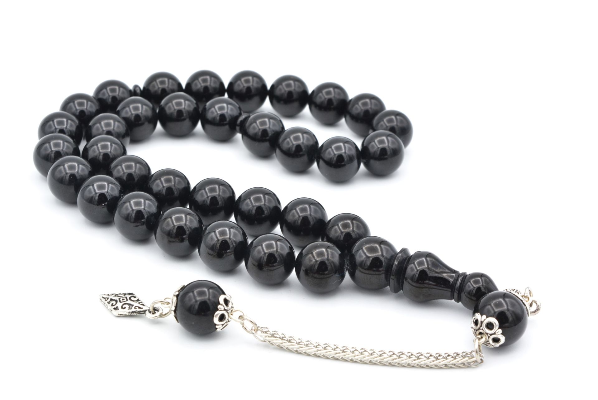 Enes Abdo Yapımı Küre Kesim Siyah Sıkma Kehribar Tesbih