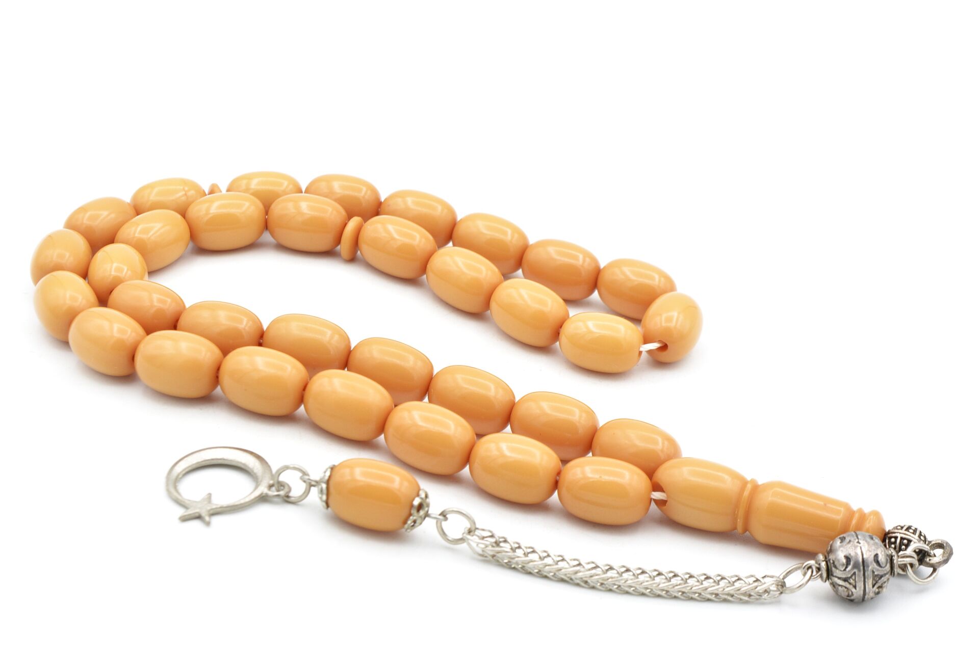 Gümüş Kaplama Kamçılı Kapsül Kesim Beyaz Katalin Tesbih