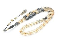 Hakan Turan İmzalı Kapsül Kesim Gri Renk Süzmesi Sıkma Kehribar Tesbih