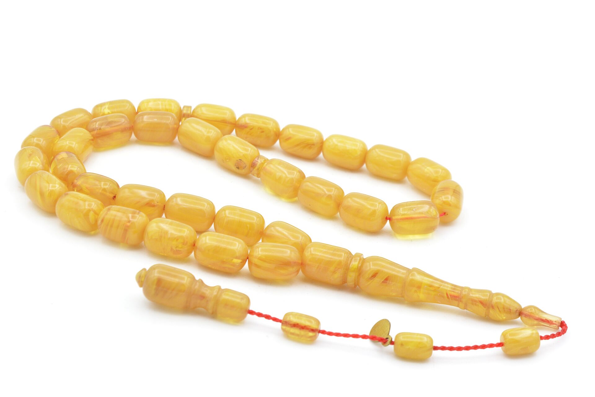 Hakan Turan İmzalı Kapsül Kesim Hareli Sarı Sıkma Kehribar Tesbih