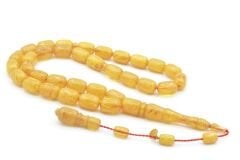 Hakan Turan İmzalı Kapsül Kesim Hareli Sarı Sıkma Kehribar Tesbih