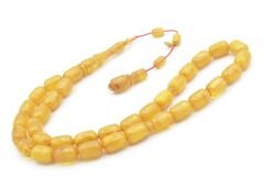 Hakan Turan İmzalı Kapsül Kesim Hareli Sarı Sıkma Kehribar Tesbih