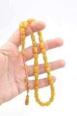 Hakan Turan İmzalı Kapsül Kesim Hareli Sarı Sıkma Kehribar Tesbih