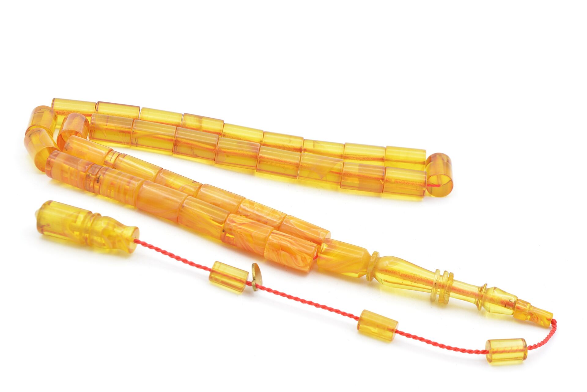 Hakan Turan İmzalı Kesme Model Hareli Sarı Sıkma Kehribar Tesbih