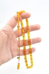 Hakan Turan İmzalı Kesme Model Hareli Sarı Sıkma Kehribar Tesbih