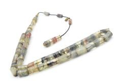 Hakan Turan İmzalı Kesme Model Kırmızı Gri Sıkma Kehribar Tesbih