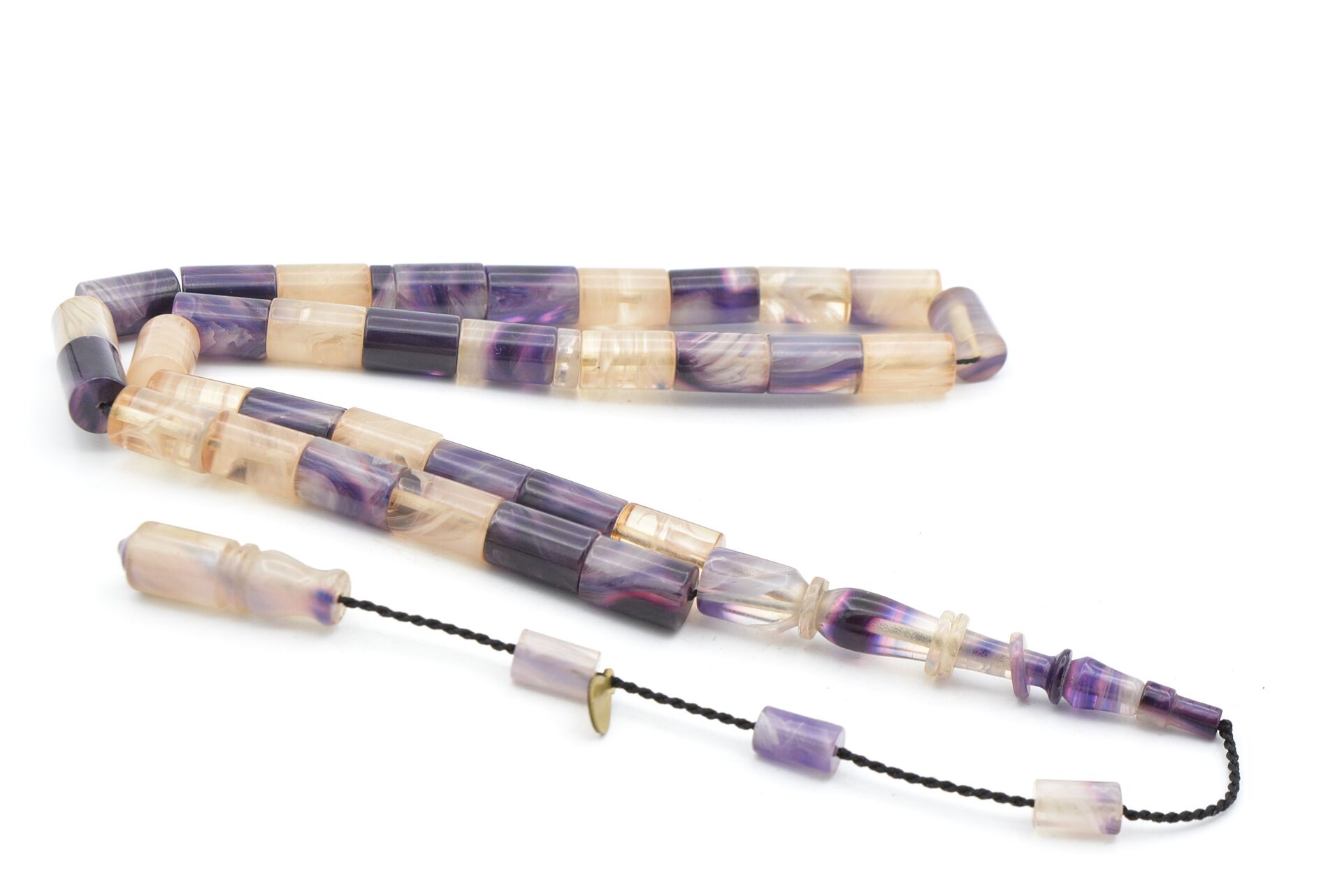 Hakan Turan İmzalı Kesme Model Bej Mor Sıkma Kehribar Tesbih