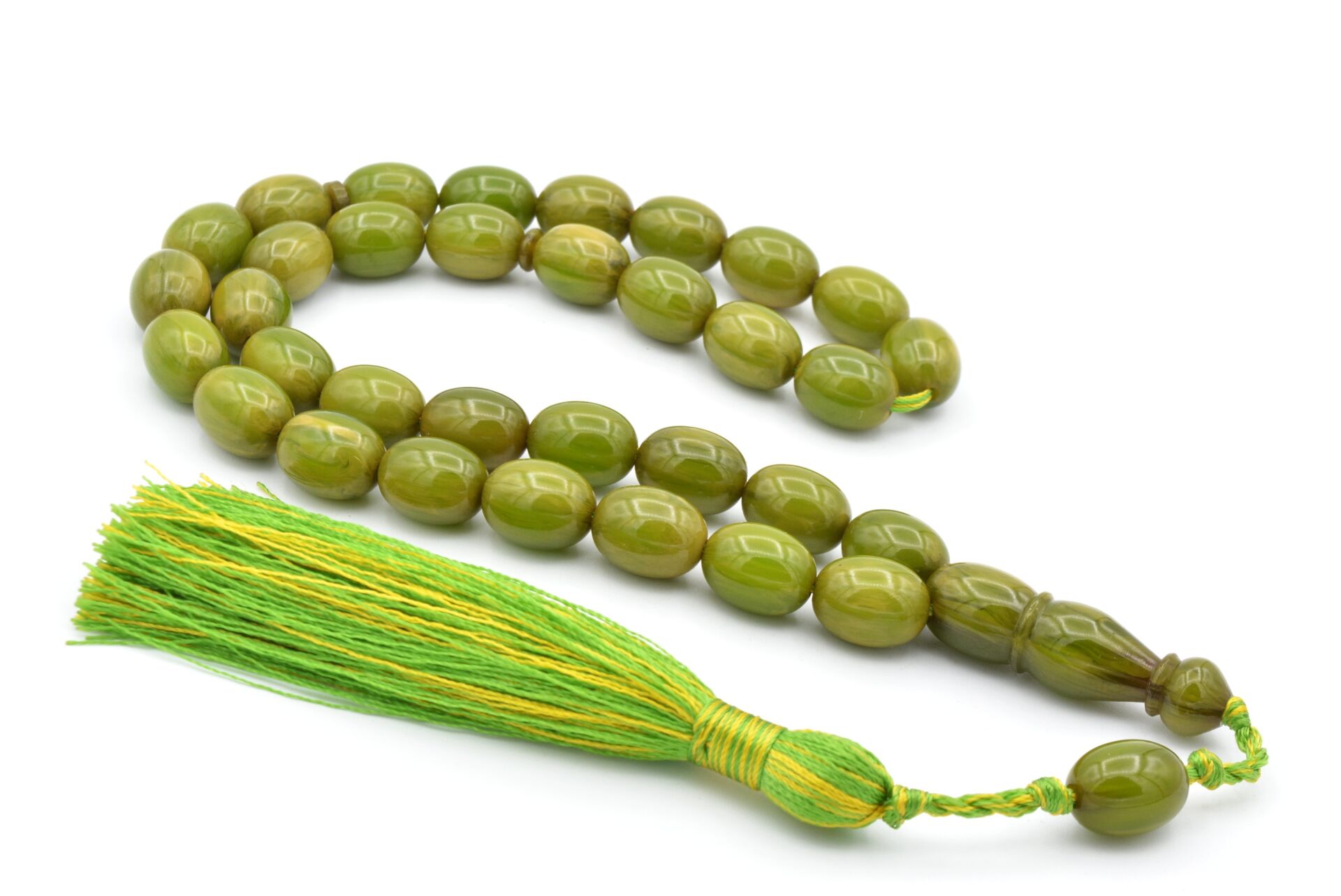 Usta İşi Saçaklı Sistemli Beyzi Kesim Hareli Yeşil Katalin Tesbih