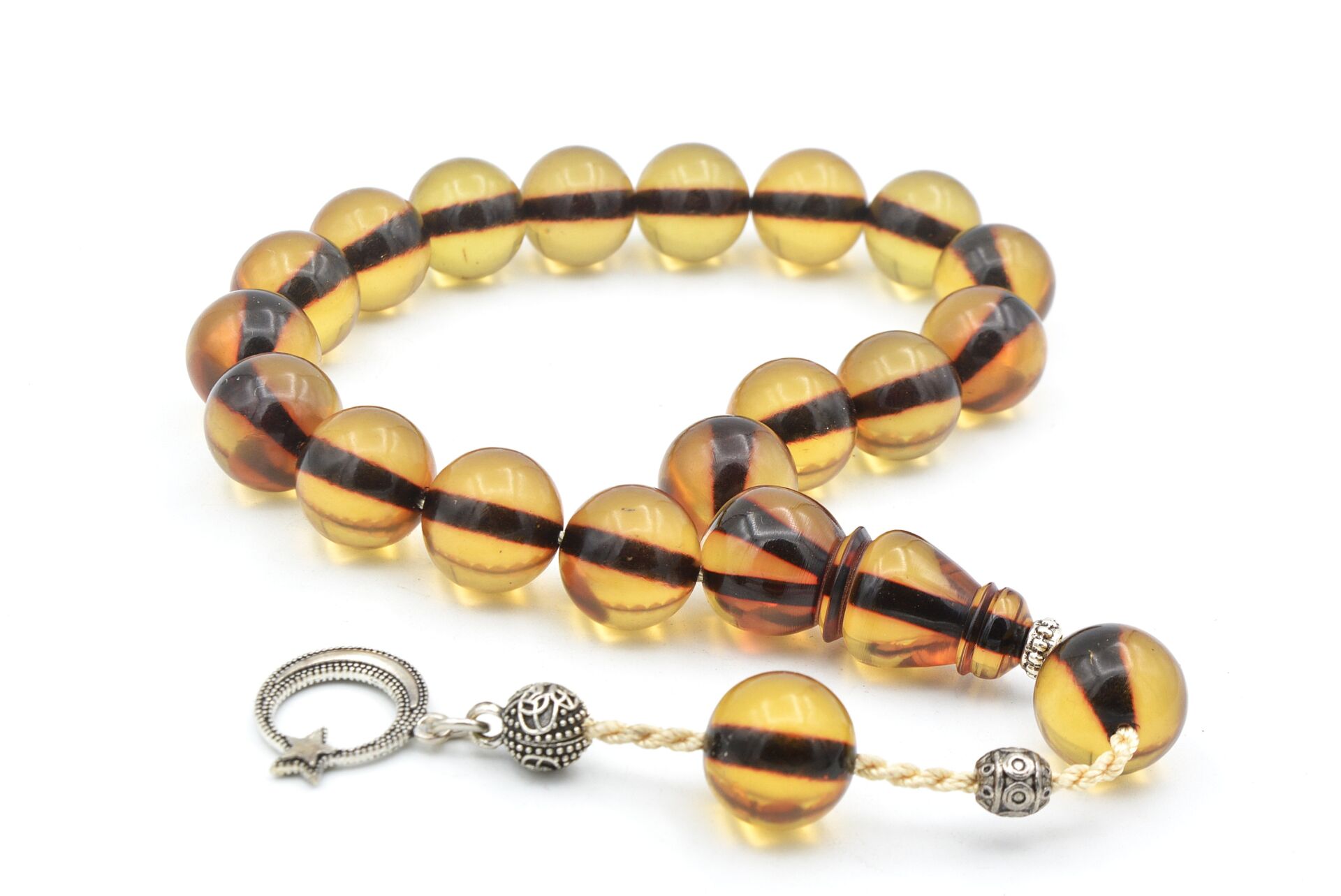 Sistemli Küre Kesim Sarı Sıkma Kehribar Efe Maskot Tesbih