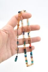 Hakan Turan İmzalı Kesme Model Kırmızı Mavi Sıkma Kehribar Tesbih