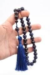 Usta İşi Saçaklı Sistemli Küre Kesim Lacivert Sıkma Kehribar Tesbih