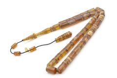 Hakan Turan İmzalı Kesme Model Hareli Kahverengi Sıkma Kehribar Tesbih