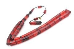 Hakan Turan İmzalı Kesme Model Siyah Kırmızı Sıkma Kehribar Tesbih