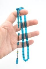 Hakan Turan İmzalı Kesme Model Mavi Sıkma Kehribar Tesbih