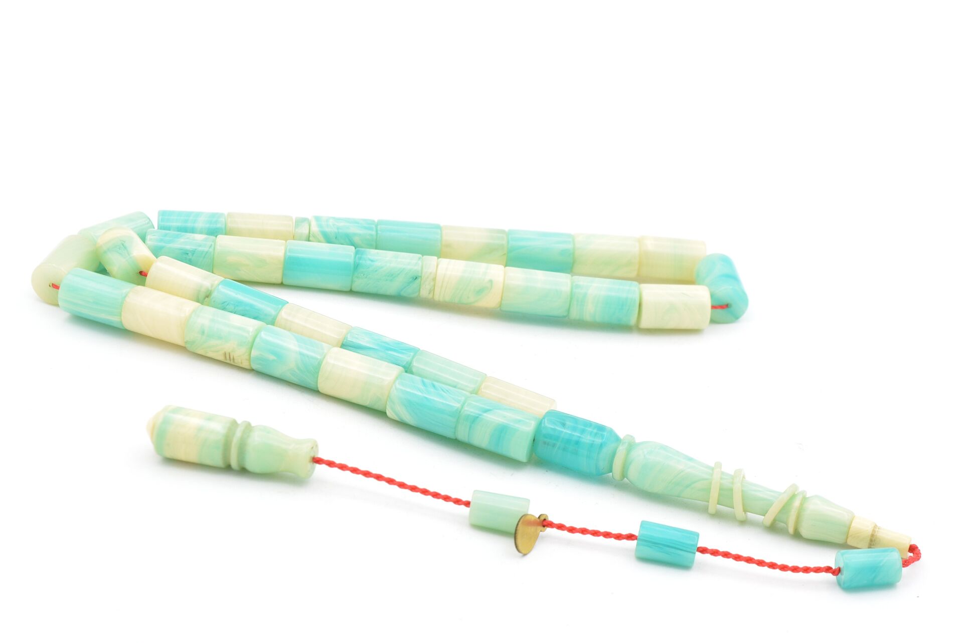 Hakan Turan İmzalı Kesme Model Mavi Beyaz Sıkma Kehribar Tesbih