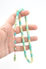 Hakan Turan İmzalı Kesme Model Mavi Beyaz Sıkma Kehribar Tesbih