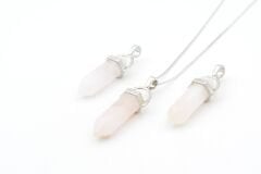 Hakiki Pandül Model Doğal Pembe Kuvars Taşı Kolye Ucu