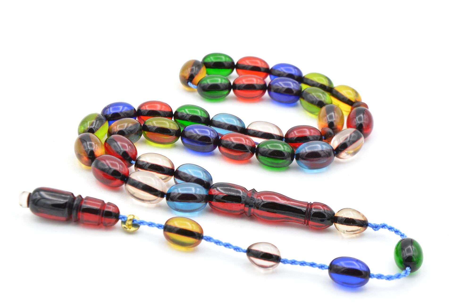 Enes Abdo İmzalı Kapsül Kesim Rengarenk Sıkma Kehribar Tesbih