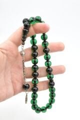 Gümüş Kaplama Kamçılı Faris Döküm Küre Kesim Mint Yeşili Sıkma Kehribar Tesbih