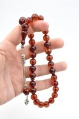 Gümüş Kaplama Kamçılı Faris Döküm Küre Kesim Bej Sıkma Kehribar Tesbih