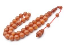 Usta İşi Küre Kesim Damarlı Sarı Sıkma Kehribar Tesbih