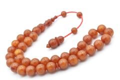 Usta İşi Küre Kesim Damarlı Sarı Sıkma Kehribar Tesbih