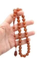 Usta İşi Küre Kesim Damarlı Sarı Sıkma Kehribar Tesbih