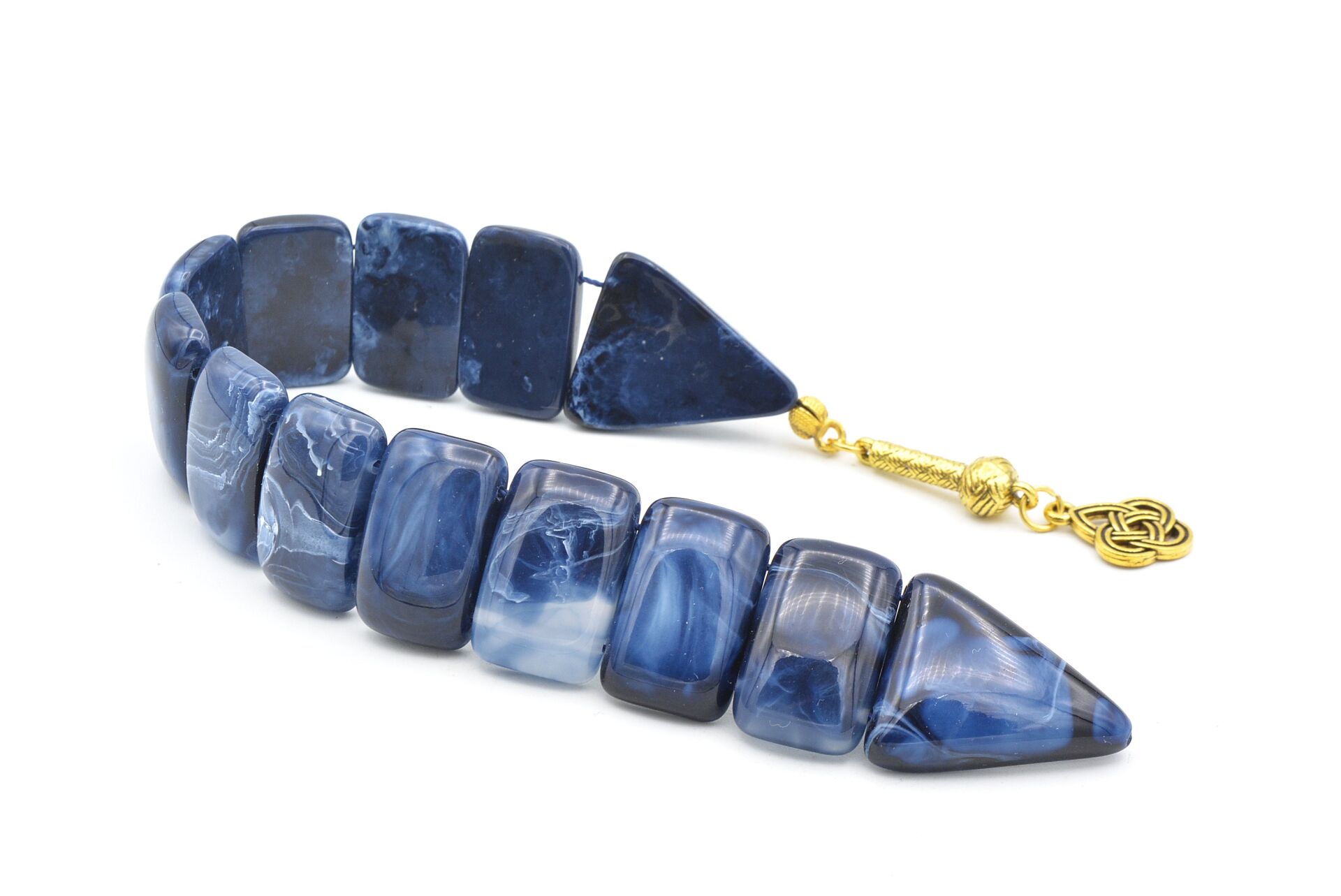 İri Taneli Hareli Lacivert Toz Kehribar Balık Tesbih