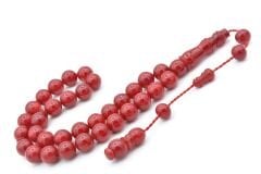 Usta İşi Küre Kesim Damarlı Kırmızı Sıkma Kehribar Tesbih