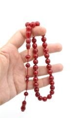 Usta İşi Küre Kesim Damarlı Kırmızı Sıkma Kehribar Tesbih