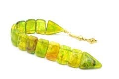 İri Taneli Hareli Yeşil Toz Kehribar Balık Tesbih