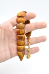 İri Taneli Hareli Yeşil Turuncu Toz Kehribar Balık Tesbih