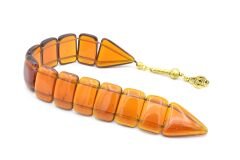 İri Taneli Şeffaf Turuncu Toz Kehribar Balık Tesbih