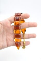 İri Taneli Şeffaf Turuncu Toz Kehribar Balık Tesbih