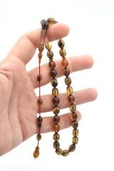 Sait Usta Yapımı Beyzi Kesim Şeffaf Lacivert Sıkma Kehribar Tesbih