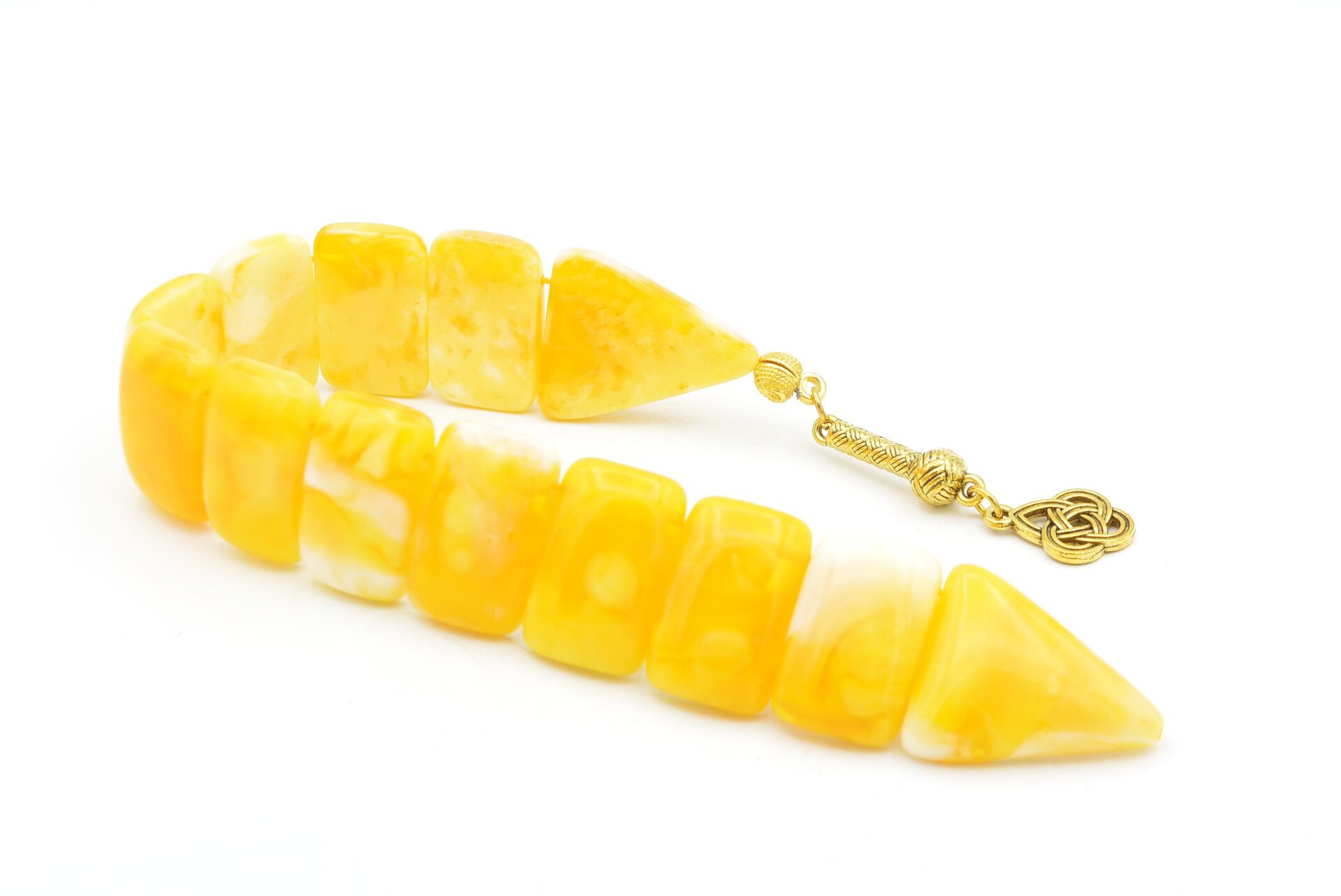 İri Taneli Sarı Beyaz Toz Kehribar Balık Tesbih