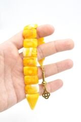 İri Taneli Sarı Beyaz Toz Kehribar Balık Tesbih