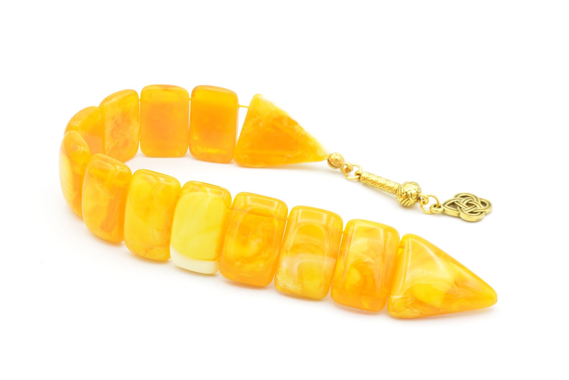 İri Taneli Turuncu Beyaz Toz Kehribar Balık Tesbih