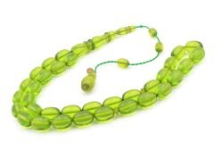 Mehmet Arıcı İmzalı Beyzi Kesim Yeşil Sıkma Kehribar Tesbih