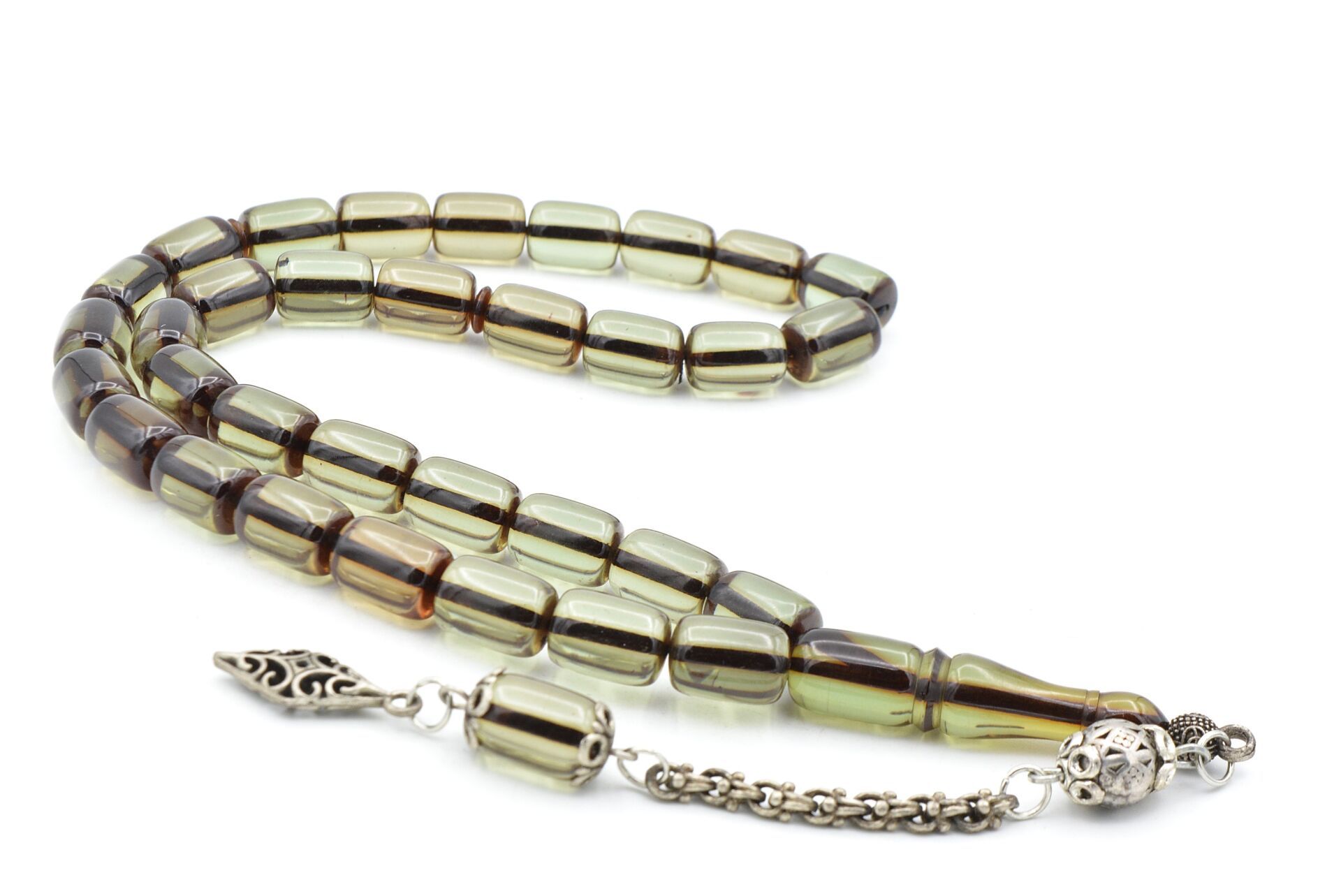 Gümüş Kaplama Kamçılı Faris Döküm Kapsül Kesim Mavi Sıkma Kehribar Tesbih