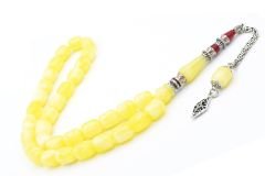 Sarı Kırmızı Nakkaş İmameli Kapsül Kesim Beyrut Damla Kehribar Tesbih