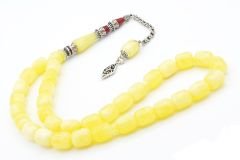 Sarı Kırmızı Nakkaş İmameli Kapsül Kesim Beyrut Damla Kehribar Tesbih