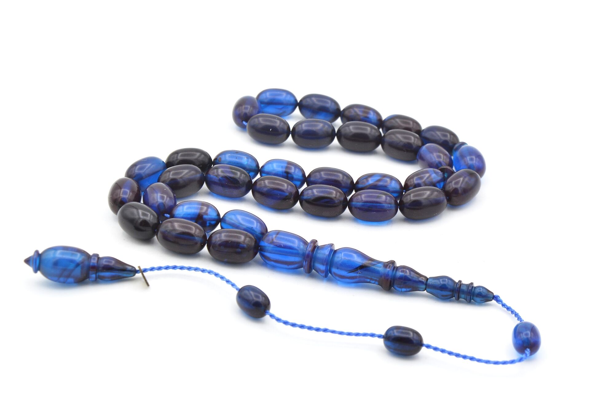 Mehmet Arıcı İmzalı Beyzi Kesim Lacivert Siyah Sıkma Kehribar Tesbih