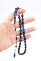 Mehmet Arıcı İmzalı Beyzi Kesim Lacivert Siyah Sıkma Kehribar Tesbih