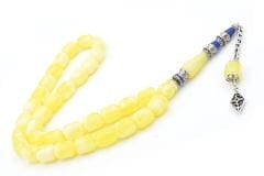 Sarı Lacivert Nakkaş İmameli Kapsül Kesim Beyrut Damla Kehribar Tesbih